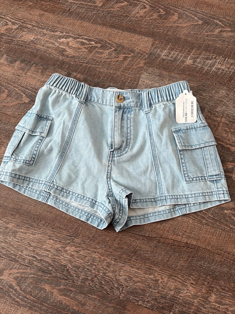 Light Blue Denim Cargo Shorts for Women
